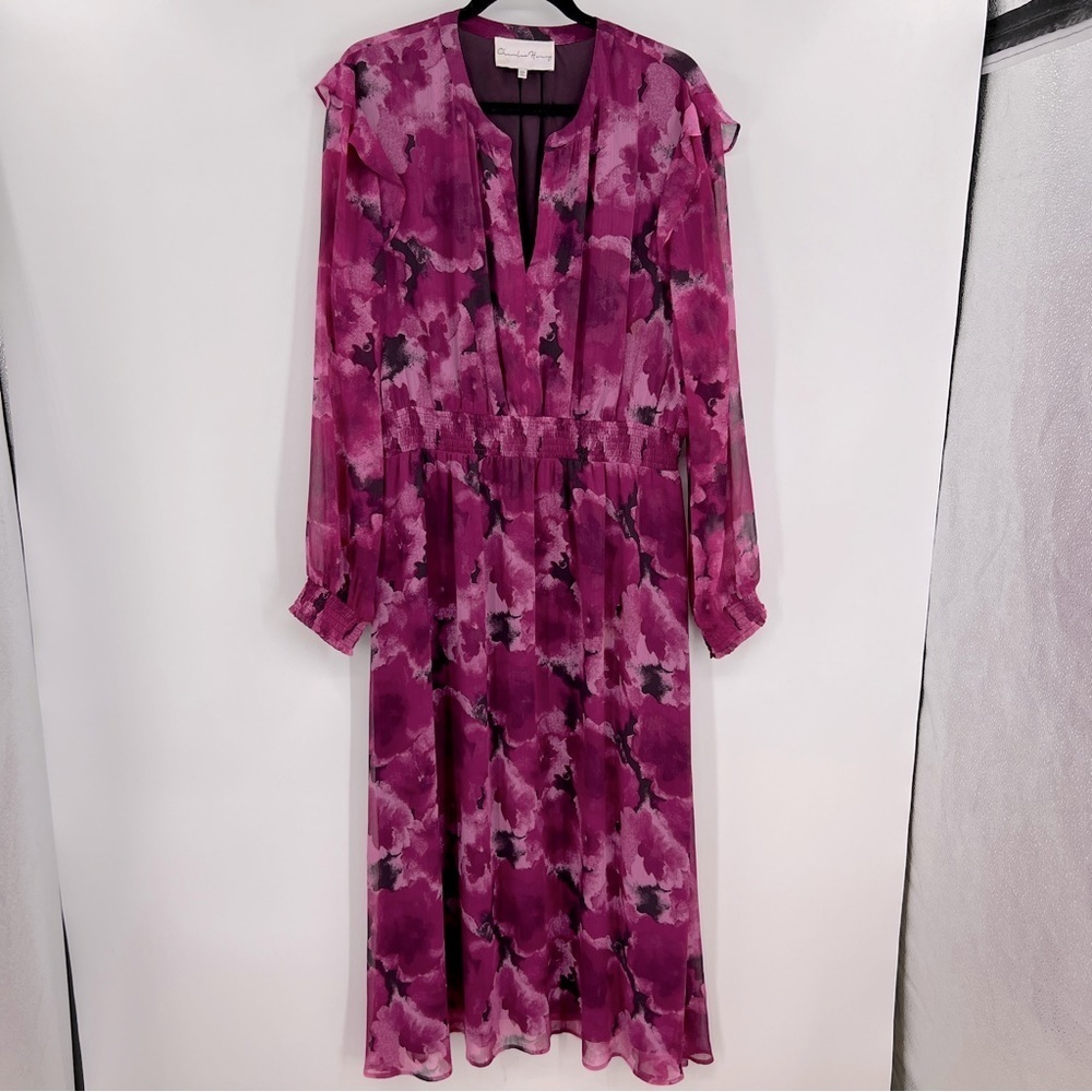 Charles Henry Maxi Dress Chiffon ruffle woman's size XXL Pink | Purple Floral
